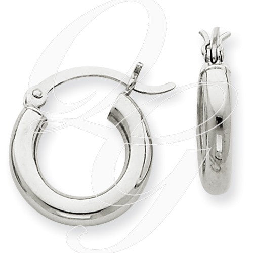 10k White Gold 3mm Round Hoop Earrings