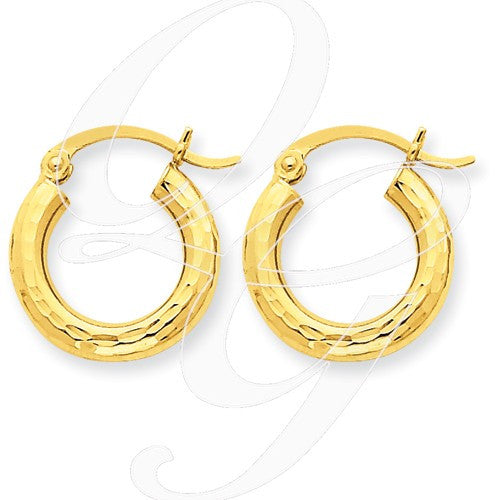 10k Diamond-Cut 3mm Round Hoop Earrings