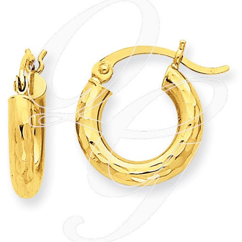 10k Diamond-Cut 3mm Round Hoop Earrings