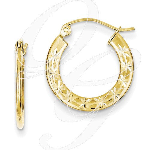 10K 1.3x17mm Diamond Cut Hoop Earrings