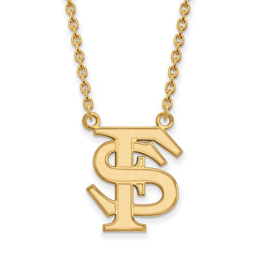 Sterling Silver w/GP LogoArt Florida State University Lg Pendant w/Necklace