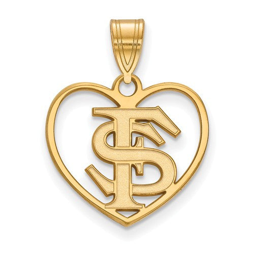 Sterling Silver w/GP LogoArt Florida State University Pendant in Heart