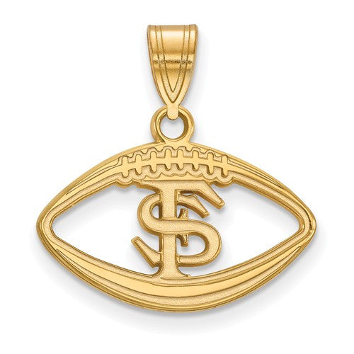 Sterling Silver w/GP LogoArt Florida State University Pendant in Football