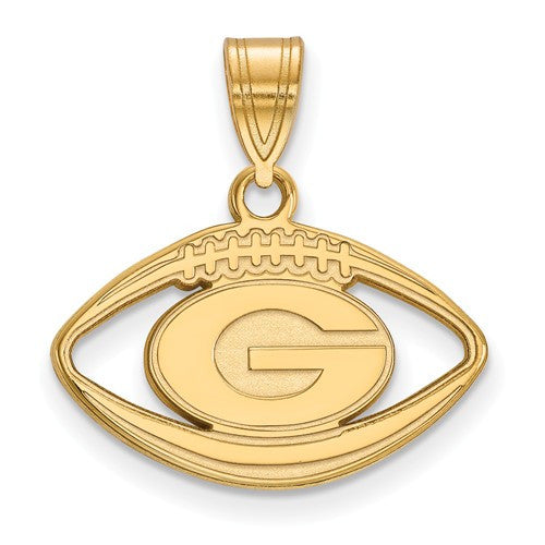 Sterling Silver w/GP LogoArt University of Georgia Pendant in Football