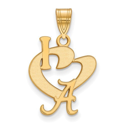 Sterling Silver w/GP LogoArt University of Alabama Large I Love Logo Pendan