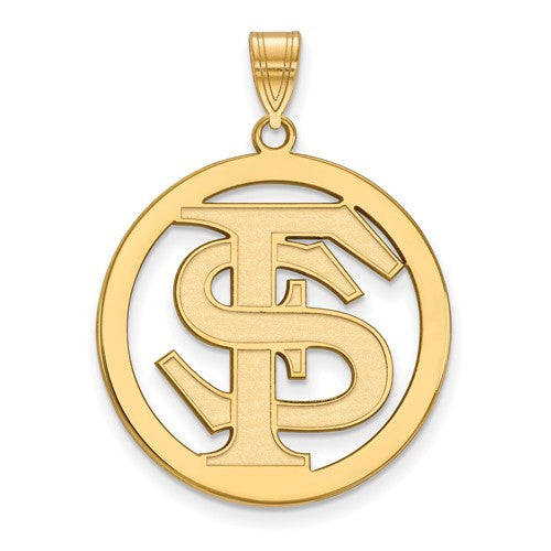 Sterling Silver w/GP LogoArt Florida State University L Pendant in Circle