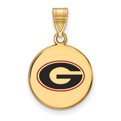 Sterling Silver w/GP LogoArt U of Georgia Medium Enamel Disc Pendant