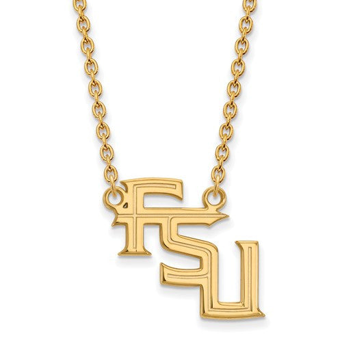 Sterling Silver w/GP LogoArt Florida State University Lg Pendant w/Necklace