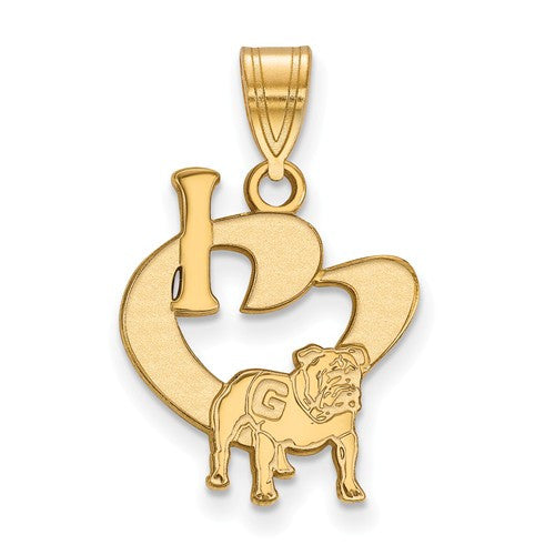 Sterling Silver w/GP LogoArt University of Georgia Large I Love Logo Pendan