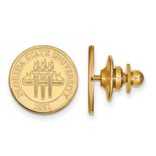 Sterling Silver w/GP LogoArt Florida State University Crest Lapel Pin