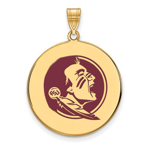 Sterling Silver w/GP LogoArt Florida State University Lg Enamel Disc Pendan