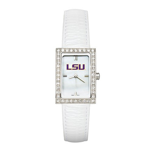 LOUISIANA STATE UNIV LADIES ALLURE WATCH WHITE LEATHER STRAP