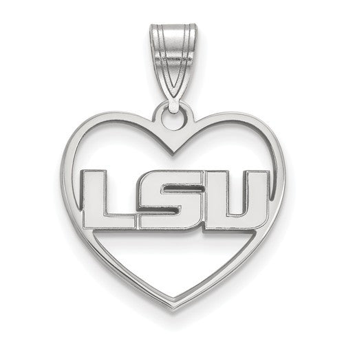 Sterling Silver LogoArt Louisiana State University Pendant in Heart