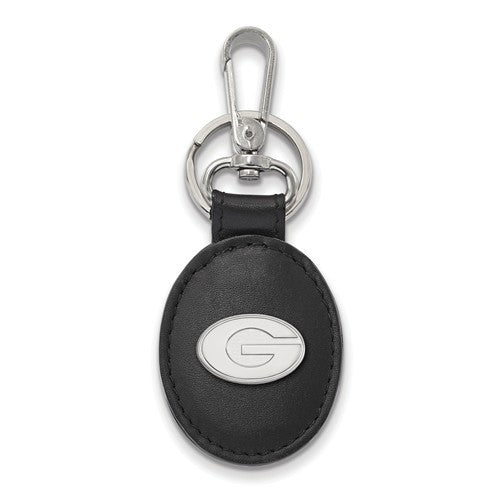 Sterling Silver LogoArt University of Georgia Black Leather Oval Key Chain