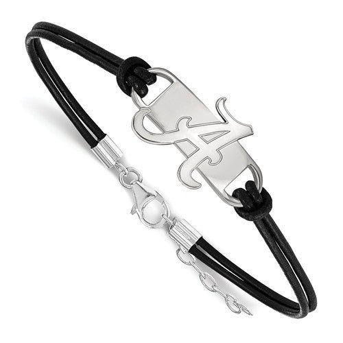 Sterling Silver LogoArt University of Alabama Small Center Leather Bracelet