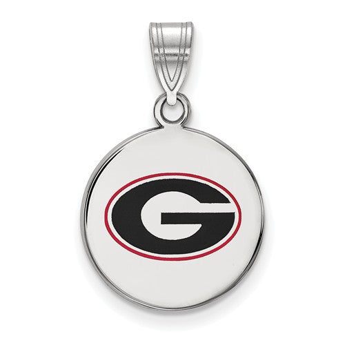 Sterling Silver LogoArt University of Georgia Medium Enamel Disc Pendant