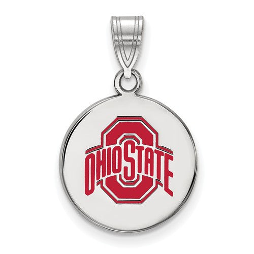 Sterling Silver LogoArt Ohio State University Medium Enamel Disc Pendant