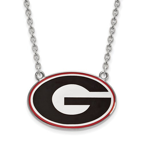 Sterling Silver LogoArt U of Georgia Large Enamel Pendant w/Necklace