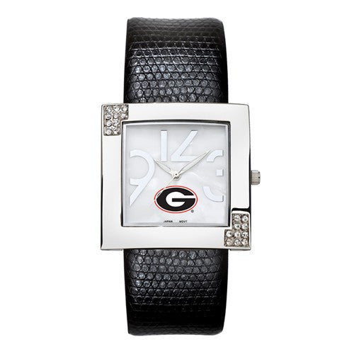 UNIV OF GEORGIA CHROME LADIES GLAMOUR WATCH LEATHER STRAP