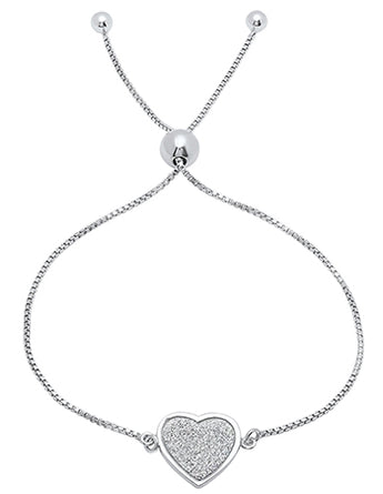 Ladies Sterling Silver Heart Sand Blast Bolo Bracelet/XBR-121-SS