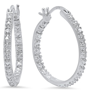 Ladies Sterling Silver 22MM Diamond Accent Hoop Earrings/XE-418-SS