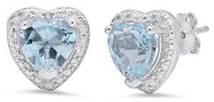 Ladies Sterling Silver Heart Blue Topaz/Diamond Earrings/XE-764-BT-SS