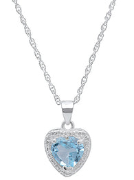 Ladies Sterling Silver Heart Blue Topaz/Diamond Necklace With 18