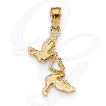 14k Diamond-Cut Doves W/Heart Pendant