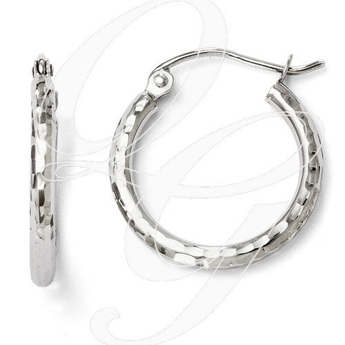 Leslies 10k White Gold Diamond-Cut Hinged Hoop Earrings
