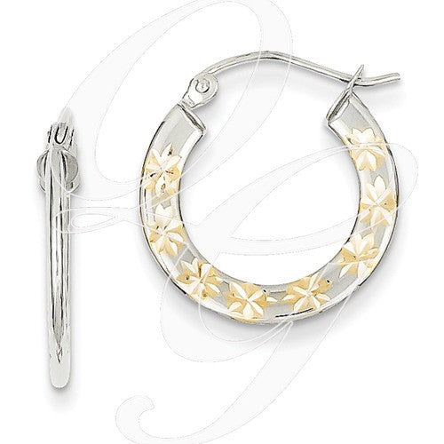 10K White Gold & Rhodium Diamond Cut 18mm Hoop Earrings