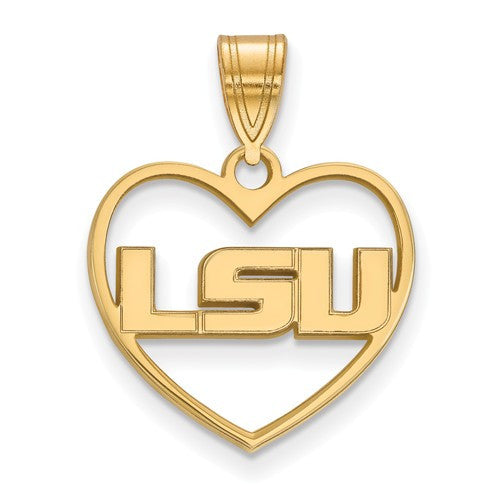 Sterling Silver w/GP LogoArt Louisiana State University Pendant in Heart