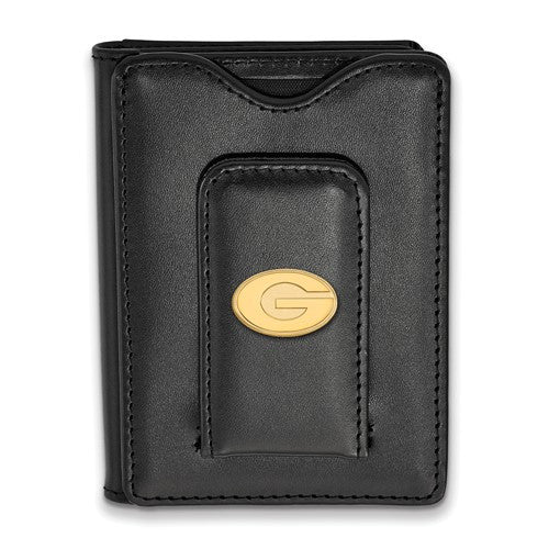 Sterling Silver w/GP LogoArt University of Georgia Black Leather Wallet