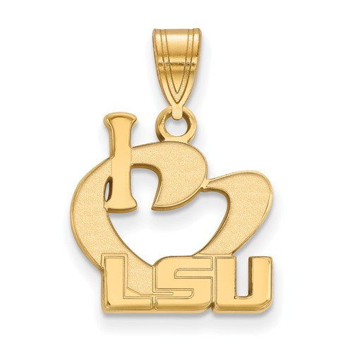 Sterling Silver w/GP LogoArt Louisiana State U Large I Love Logo Pendant