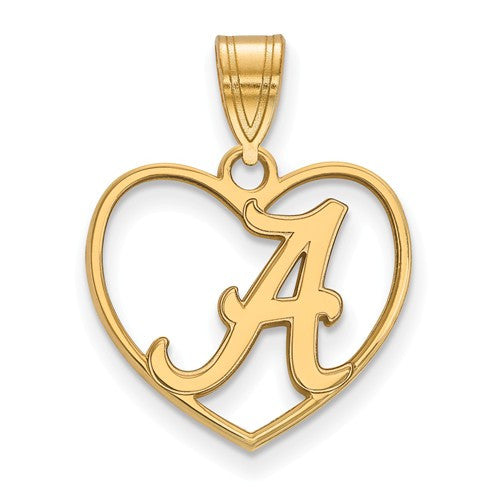 Sterling Silver w/GP LogoArt University of Alabama Pendant in Heart