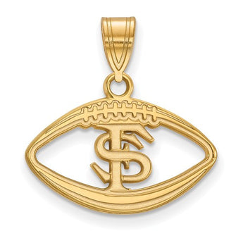 Sterling Silver w/GP LogoArt Florida State University Pendant in Football