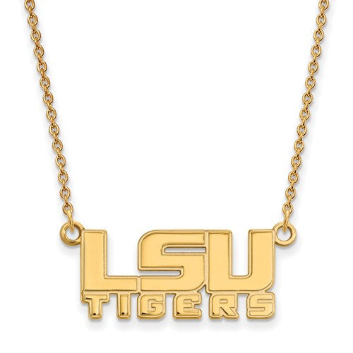 Sterling Silver w/GP LogoArt Louisiana State U Small Pendant w/Necklace