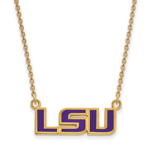 Sterling Silver w/GP LogoArt Louisiana State U Sm Enl Pendant w/necklace