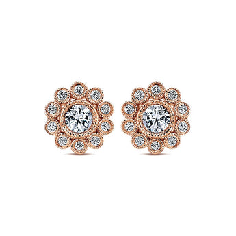 14k Pink Gold Floral Stud