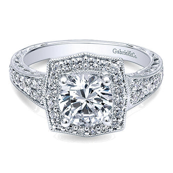 14k White Gold Victorian Semi-Mount Engagement Ring