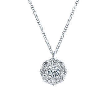 14k White Gold Clustered Diamonds Fashion Necklace