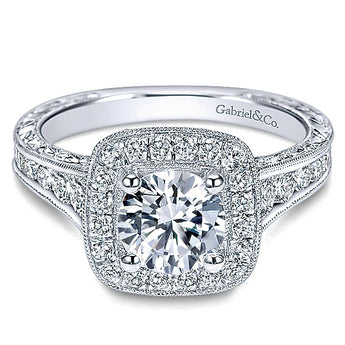 14k White Gold Victorian Semi-Mount Engagement Ring