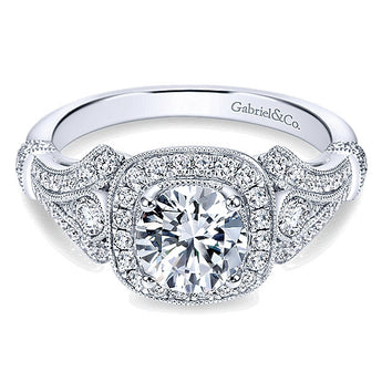 14k White Gold Victorian Semi-Mount Engagement Ring