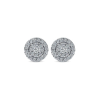 14k White Gold Clustered Diamonds Stud