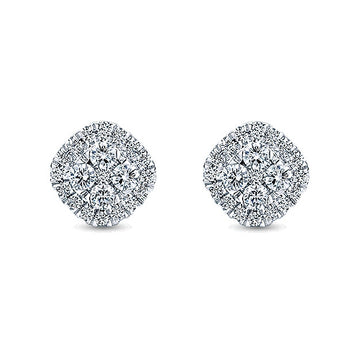 14k White Gold Clustered Diamonds Stud