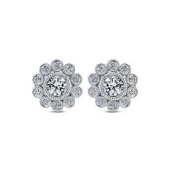 14k White Gold Floral Stud