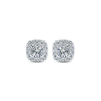 14k White Gold Clustered Diamonds Stud