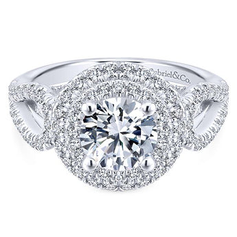 14k White Gold Round Double Halo Diamond Engagement Ring/ER12755R4W44JJ
