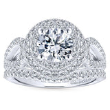14k White Gold Round Double Halo Diamond Engagement Ring/ER12755R4W44JJ