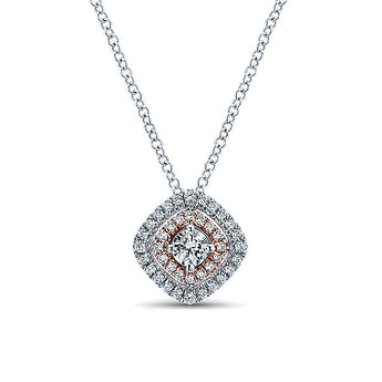 14k White/pink Gold Clustered Diamonds Fashion Necklace