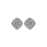 14k White/pink Gold Clustered Diamonds Stud